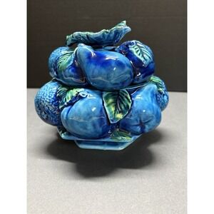 Vintage 1960's INARCO Mood Indigo Blue E-2375 Footed Cookie Jar with Lid- Japan